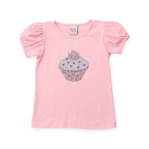 Sparkle Sisters Cupcake Puff Sleeve Tee ~ Pink
