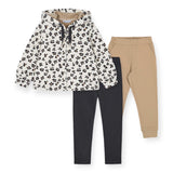 Mayoral Girls Zip Hoodie & Pants 3pc Set ~ Tan/Black