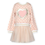 Baby Sara Faux Leather Heart l/s Twofer Dress ~ Pink/Gold