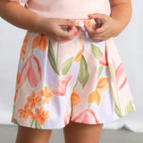 Mayoral Girls Tie Front s/s Top & Floral Print Shorts Set  7-12 ~ Candy/Blossom