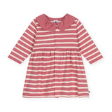 Petit Bateau l/s Striped Dress w Ruffle Collar ~ Pink/White