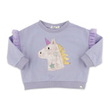 Oh Baby! Unicorn Applique Frilled Sweatshirt & Metallic Leggings Set ~ Lavender/Iridescent Pink