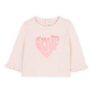 Billieblush Baby Love l/s T-Shirt w/ Ruffle & Embroidered Denim Pants Set ~ Pink/Blue