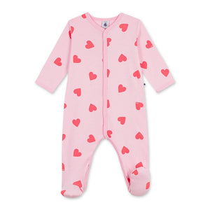 Petit Bateau Front Snap Heart Print Footie ~ Pink