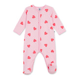 Petit Bateau Front Snap Heart Print Footie ~ Pink