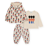 Bobo Choses Baby Little Tin Soldiers Printed Zip Hoodie, l/s T-Shirt & Sweatpants Set ~ Off-White