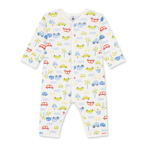 Petit Bateau l/s Cars Print Romper ~ White Multi