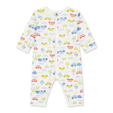 Petit Bateau l/s Cars Print Romper ~ White Multi