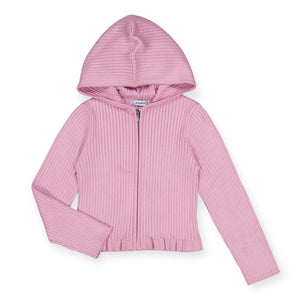 Mayoral Girls Knit Ribbed Zip Hoodie ~ Mauve