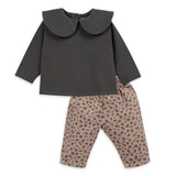 Play Up Baby l/s Top w/ Collar & Leopard Print Twill Pants Set ~ Charcoal/Tan