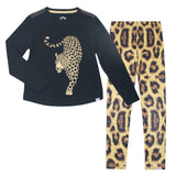 Appaman Girls Elara Graphic l/s Tee & Printed Leggings Set ~ Black/Leopard