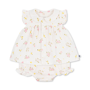 Petit Bateau Floral Print s/s Blouse & Bloomer Set ~ White Multi