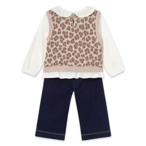Mayoral Baby Girl Blouse w/ Attached Vest & Pants Set ~ Walnut