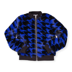MIA New York Faux Fur Houndstooth Jacket ~ Cobalt