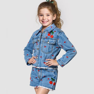 Baby Sara Cherry Embroidered Denim Shorts ~ Blue