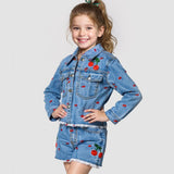 Baby Sara Cherry Embroidered Denim Shorts 7-12 ~ Blue