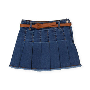 Mayoral Girls Pleated Denim Skirt w/ Belt ~ Medium Wash