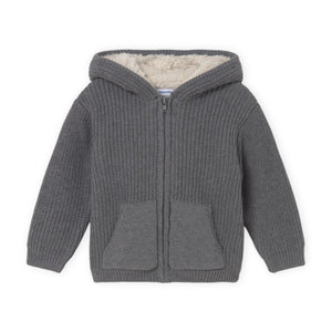Mayoral Baby Boy Sherpa Lined Knit Zip Hoodie ~ Graphite