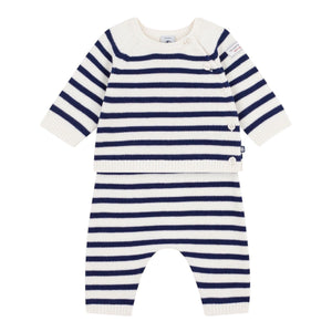 Petit Bateau Striped Knit Sweater & Pants Set ~ White/Navy