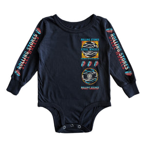 Rowdy Sprout Rolling Stones Racing Steel Wheels l/s Onesie ~ Vintage Black