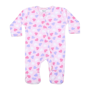 Baby Steps Zip Footie ~ Hearts/Pink