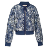 Hannah Banana Butterfly Embroidered Chambray Jacket ~ Blue Multi