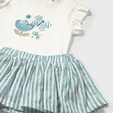 Mayoral Baby Girl s/s Tee & Striped Skirted Bloomer Set ~ White/Emerald