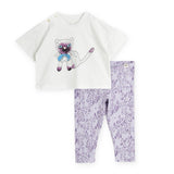 Mini Rodini Baby Siamese Cat s/s Tee & Leggings Set ~ White/Purple