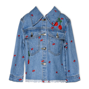 Baby Sara Good Vibes & Cherry Embroidered Denim Jacket ~ Blue