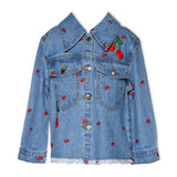 Baby Sara Good Vibes & Cherry Embroidered Denim Jacket ~ Blue