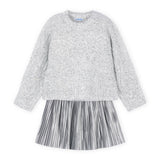 Mayoral Girls Knit Sweater w/ Sequins & Pleated Faux Leather Skirt Set 7-12 ~ Silver