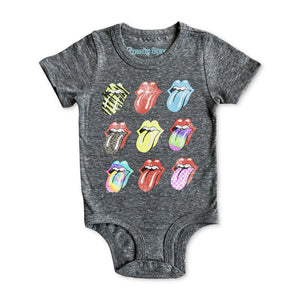 Rowdy Sprout Rolling Stones Tongues s/s Onesie ~ Tri Grey