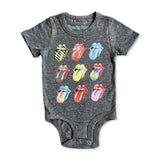 Rowdy Sprout Rolling Stones Tongues s/s Onesie ~ Tri Grey