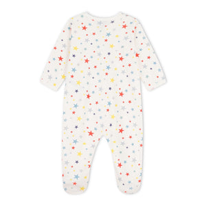 Petit Bateau Front Snap Multicolor Stars Print Footie ~ White Multi