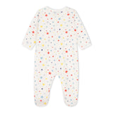 Petit Bateau Front Snap Multicolor Stars Print Footie ~ White Multi