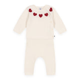 Petit Bateau Knit Heart Sweater & Pants Set ~ Cream/Red