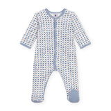 Petit Bateau Velour Front Snap Space Rocket Footie ~ White/Blue