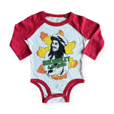 Rowdy Sprout Bob Marley & The Wailers l/s Raglan Onesie ~ Vintage White/Red