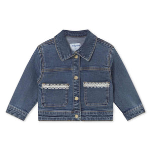Mayoral Baby Girl Denim Jacket w/ Embroidered Pockets ~ Dark Wash