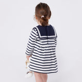 Petit Bateau Baby l/s Striped Dress w/ Sailor Collar ~ White/Navy