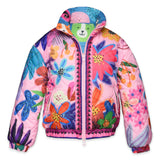 Hannah Banana Flower & Dog Reversible Puffer Jacket ~ Pink Multi