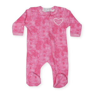 Little Mish Burn Out Heart Thermal Zip Footie ~ Pink