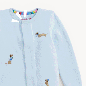 Magnetic Me Embroidered Velour Footie ~ Blue Dogs