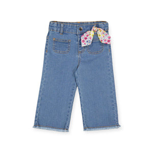 Mayoral Baby Girl Wide Leg Jeans w/ Printed Bow ~ Medium Wash