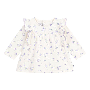 Petit Bateau Baby Floral l/s Blouse w/ Ruffles & Corduroy Pants Set ~ Cream/Purple