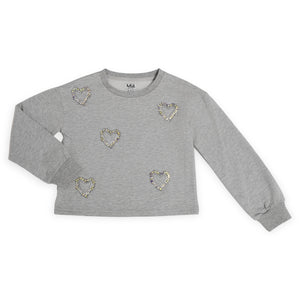 MIA New York Jeweled Heart Sweatshirt 7-12 ~ Heather Grey