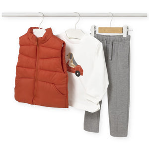 Mayoral Baby Boy Sweatshirt, Pants & Puffer Vest Set ~ Orange
