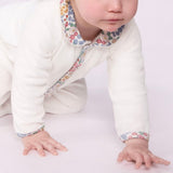 Petit Bateau Front Snap Velour Footie w/ Floral Print Collar ~ White