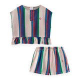 Wynken Striped Sleeveless Top w/ Frill & Shorts Set ~ Pale Pink Multi