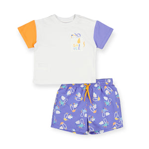 Mayoral Baby Boy T-Shirt & Swim Trunks Set ~ White/Lilac